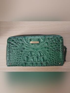 Brahmin Green Croc-Embossed Leather Zip Wallet